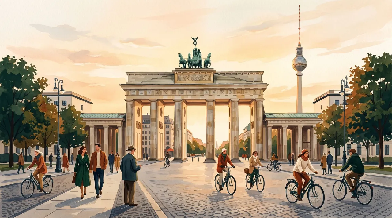 Illustration: Brandenburger Tor und Fernsehturm in Berlin